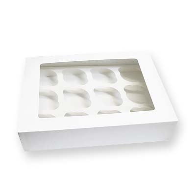 Caja para 12 Cupcakes, fabricada en cartón de color blanco para reposteria creativa