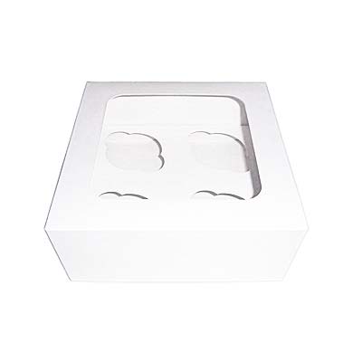 Caja para 4 Cupcakes, fabricada en cartón de color blanco para reposteria creativa