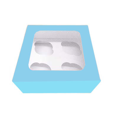 Caja para 4 Cupcakes, fabricada en cartón de color azul para reposteria creativa