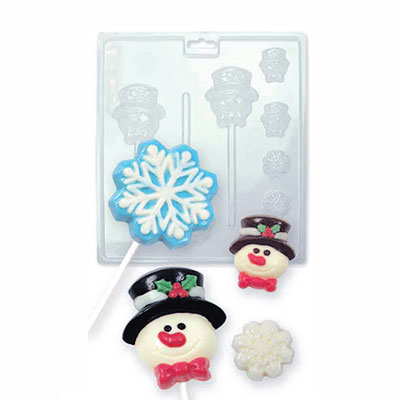 Set Moldes para chocolate con motivos navideños de Muñeco y Copos de Nieve, ideal para decorar tartas o cupcakes