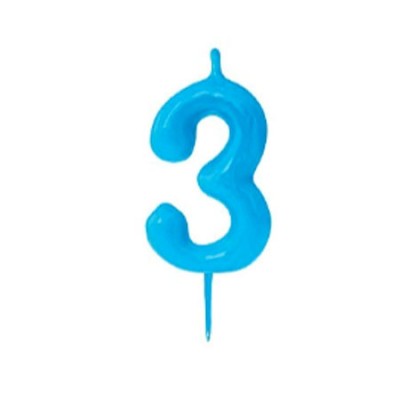 Vela para Tartas de Cumpleaños del numero 3 en color azul