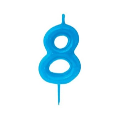 Vela para Tartas de Cumpleaños del numero 8 en color azul