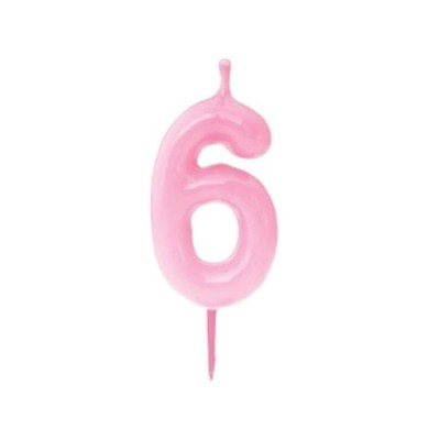 Vela para Tartas de Cumpleaños del numero 6 en color rosa
